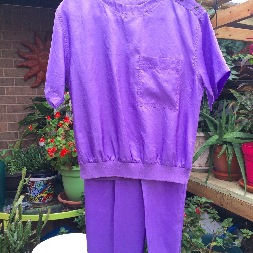 Vintage Leslie Faye Options Lavendar Short Sleeve Windsuit Size Small